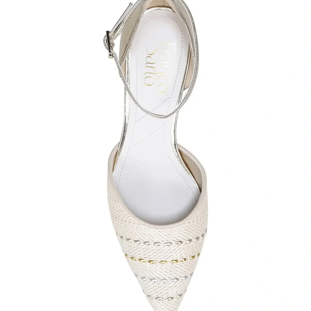 NEW Franco Sarto Taros Metallic Ankle Strap Pump SZ-9.5 White Tan